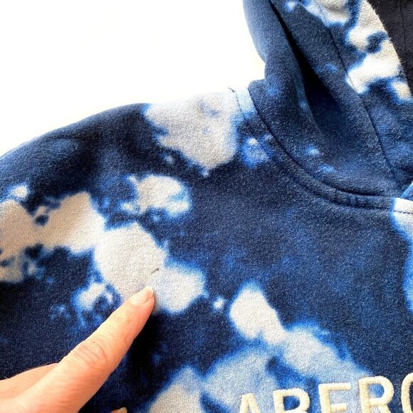 Abercrombie Kids Boys 11-12 Essential Logo Hoodie Sweatshirt Tie Dye Navy White - Picture 10 of 11